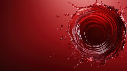 A vibrant splash of red wine creating a circular pattern against a smooth red background, capturing the dynamic essence of fine wine in a stunning visual display.