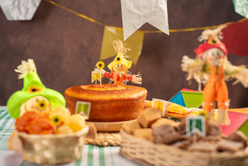 June Festival Table, a typical and delicious June Festival table in Brazil with sweets, cakes and accessories, selective focus.