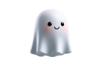 Cute ghost character with a friendly smile on a transparent background