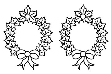 Elegant Christmas Wreath Line Art Vector Set