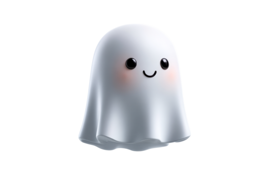 Cute ghost character with a friendly smile on a transparent background