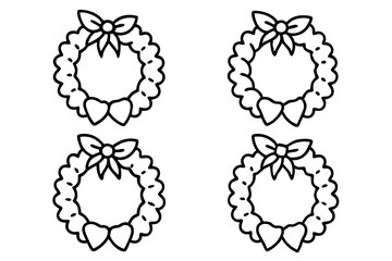Elegant Christmas Wreath Line Art Vector Set