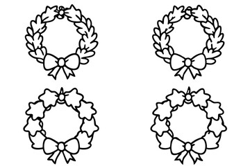 Elegant Christmas Wreath Line Art Vector Set