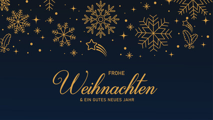 Merry Christmas and Happy New Year  Greeting card or invitation template with golden Christmas text on background.