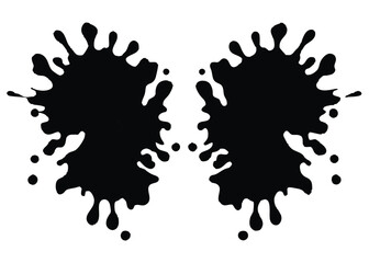 Symmetric ink blot spreads like a butterfly with splatters that add unique character
