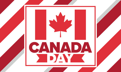 Canada Day. Happy national holiday, celebrated annual in July 1. Canadian flag. Maple leaf. Patriotic symbol and elements. Poster, card, banner and background. Vector illustration