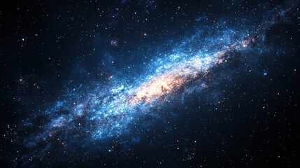 Obraz premium Detailed Blue and Orange Galaxy with Swirling Cosmic Dust Clouds and Countless Twinkling Stars in Deep Space