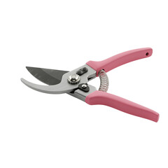 A high-quality, pink secateurs (pruning shears) against a plain white background.