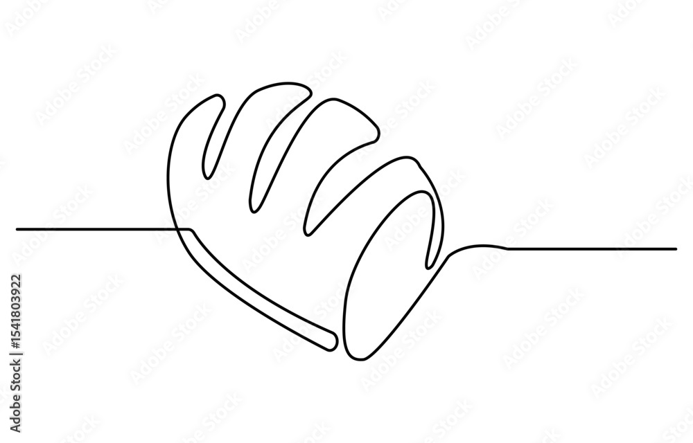 Poster Bread one line drawing, One continuous line drawing of long loaf bread, Continuous line art drawing Bread in the form of a baguette Long sandwich bread. One Continuous Line Drawing of Bread Icon.
