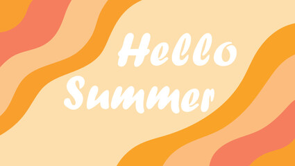 Colorful abstract hello summer text on a warm sunny wavy background for seasonal greetings