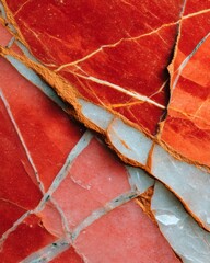 Rosso Levanto marble with sharp orange mineral seams, classic Italian red stone macro texture for interior architecture and wall cladding