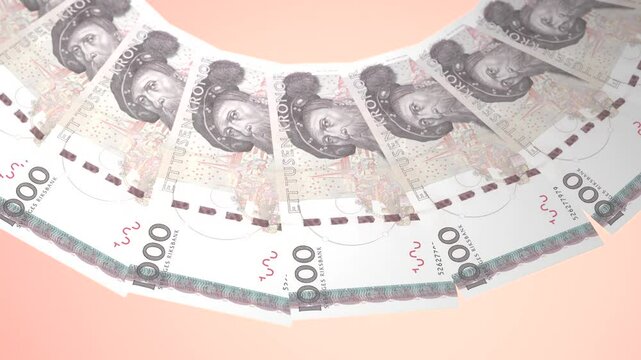 Sculptural Looping Design of 1000 kronor Currency of Sweden