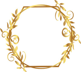 gold laurel wreath Luxury gold hexagon floral frame for wedding or engagement invitation