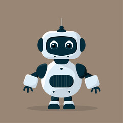 simple white full length robot with antenna with shadow and buttons