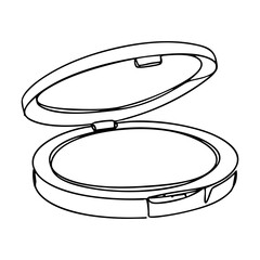 Vector line art of an open compact powder case with mirror, perfect for beauty and self-care themed designs