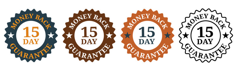 15 Day Money Back Guarantee Badge Vector Icons
