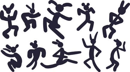 A set of icons in the form of dark figures of long-eared people or anthropomorphic animals or furries.