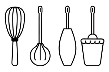 Festive Baking Tools Line Art Vector