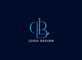 Elegant BL monogram logo with intertwined serif typography in gradient blue on dark background, ideal for luxury branding, personal identity, or creative business logos
