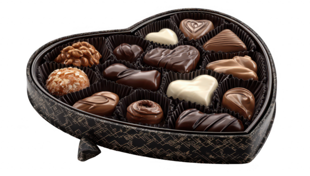 Heart-shaped box filled with assorted chocolates