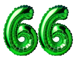 数字の66の形の緑色の風船（Number 66 green foil balloon on white background）

