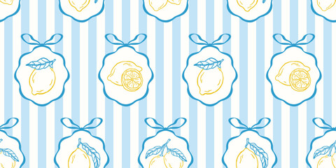 Seamless vintage framed lemon pattern.