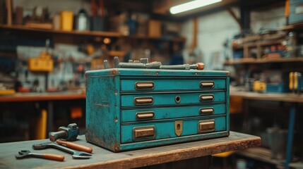 Vintage tool chest in a workshop