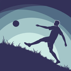Naklejka premium Silhouette of a soccer player kicking a ball — dynamic sports vector perfect for football themes, athletic posters, team banners, and sports branding designs.