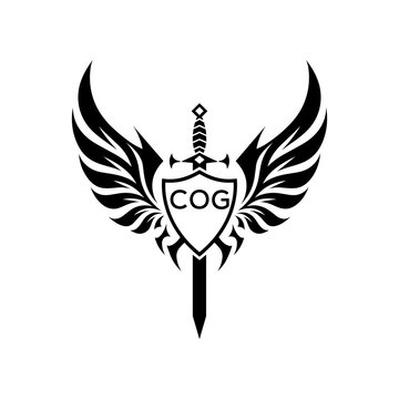 COG "Heraldic Sword Shield Wing Emblem with COG Initials  &ndash; COG Later Logo Military Logo Design Vector"
