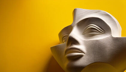 abstract sculptural face with yellow background