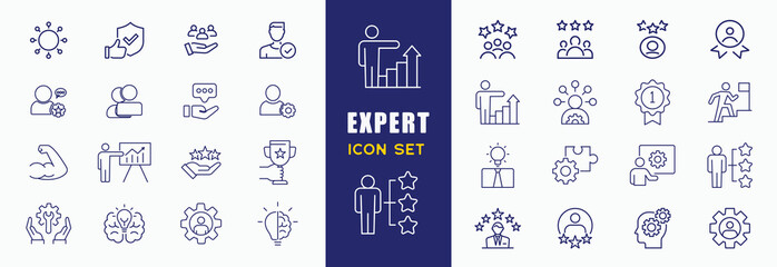 Expert line editable icon set. Containing competence, expertise, knowledge, skill, specialist, experience, advice, and more