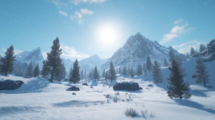 Borealis seen above the Utah mountains in winter covered by snow, with few pines disseminated across the peaks. High-contrast lighting, chiaroscuro, and high definition. cinematic scene