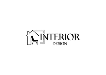 Minimalist interior design logo with house and chair icon – ideal for home decor, architecture, and furniture branding