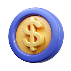 3d render of a gold dollar sign icon in blue circle