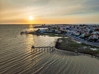 Sunset over Randonnee entre Histoire et Nature from a drone, Fouras, Fouras-les-Bains,...