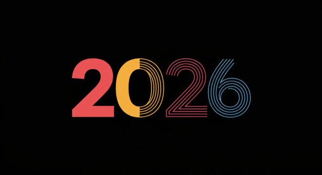 Colorful 2026 on Black Background Simple Number Design Graphic