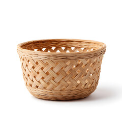 Woven Bamboo Basket on White Background