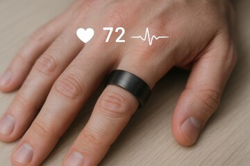 Man wearing smart ring measuring heart rate