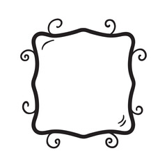 Doodle Style Picture Frame in Black Line Art
