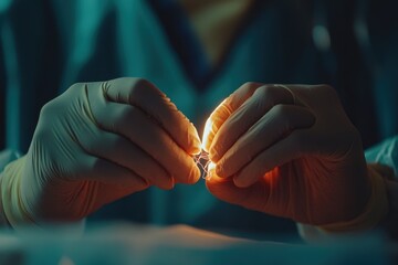 Skilled Hands Performing Delicate Laboratory Procedure with Glow