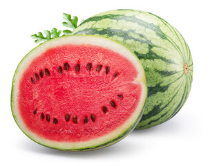 Watermelon and water melon slices isolated on white background.