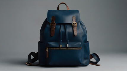 Sleek Dark Blue Backpack on Neutral Background