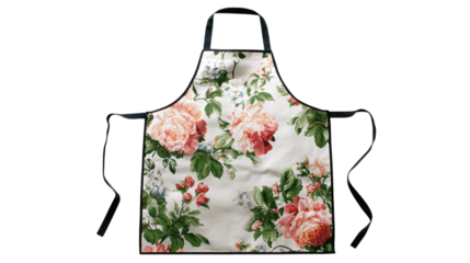 A custom-printed apron, white background --ar 16:9
