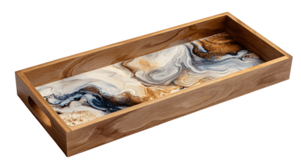 A custom-printed wooden tray, white background --ar 16:9