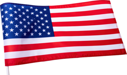 United States flag with red and white stripes and a blue field featuring white stars isolated on black transparent