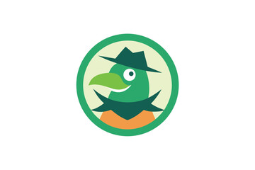 Bird Wearing Crocodile Hat Creative Logo Icon Animal Illustration Design