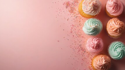 A visually appealing array of assorted cupcakes, adorned with colorful frosting and sprinkles, creating a delightful treat that embodies joy and celebration in every bite.