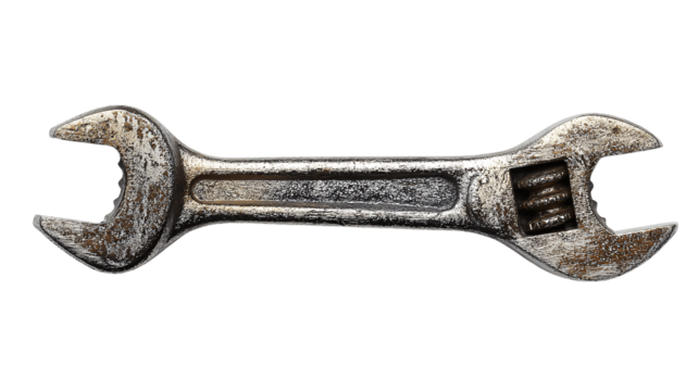 A handmade gear wrench, white background --ar 16:9