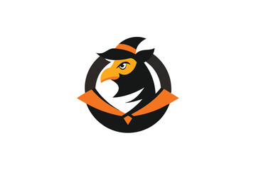 Creative Bird Logo Icon Wearing a Tiger Hat in a Circle