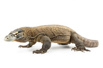 Obraz premium Isolated Komodo Dragon Walking White Background